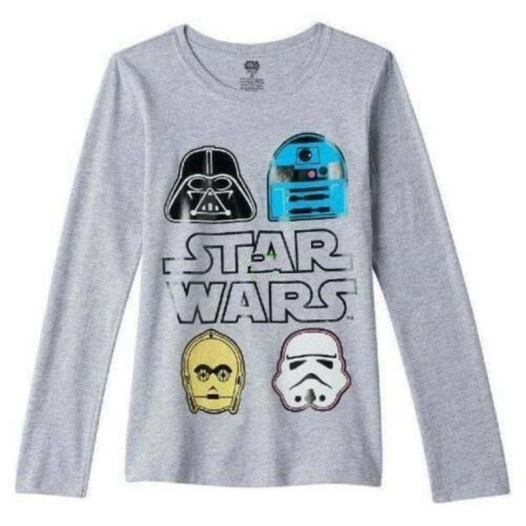 *Disney Star Wars Shirt sz 14/16 Gray Darth Vader Droids Long Sleeve Crew Girls - Picture 1 of 4